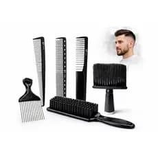 Kit 3 Pente Preto+Escovinha Degrade Preto+Espanador Plástico Preto+Pente Garfo M Profissional