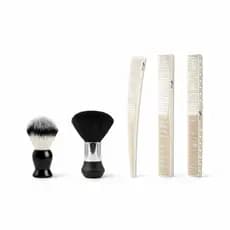 Pincel Barbear Preto+Espanador Preto+3 Pente Carbono Branco