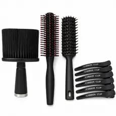 Kit Barbeiro Espanador Plastico Preto+Similar RPM8+Tunel com Cerdas+Presilha Carbono