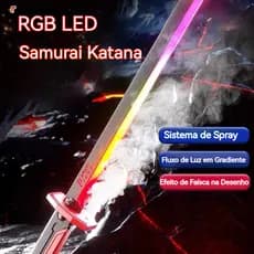 Katana Samurai 80cm LED RGB com Fumaça e Faísca Espada Sabre de Luz Iluminado Colecionável