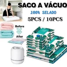 Kit 5/10 Reusable Vacuum Bags for Wardrobe Duvet Pillows Reduces Space