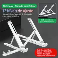 2em1 Suporte Ergonômico Metálico para Notebook e Tablet – Base Ajustável e Dobrável, Compatível com MacBook, Portátil