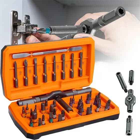 Conjunto de Chaves Torquímetros 43 em 1 Magnéticas com Maleta, Cabo Modular, Kit de Ferramentas para Reparos Domésticos