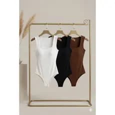 Kit 2 Body Feminino Suplex Decote Quadrado Alça Larga Moda Gringa Ajustado Blusa