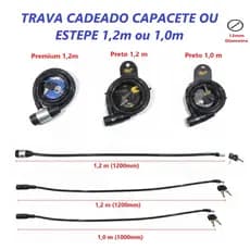 Trava Cadeado Segurança Universal Moto Bike Estepe Portão Rolo Cabo Aço Revestido Resistente