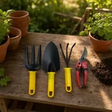 Kit Jardinagem 4 Peças Pá Garfo Rastelo Tesoura Plantas Horta Aço Carbono
