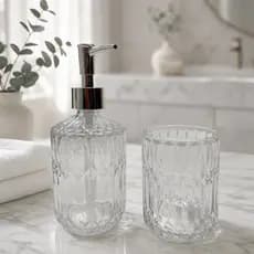 Kit Banheiro 2 Peças Vidro Cristal Dispenser + Porta Escovas