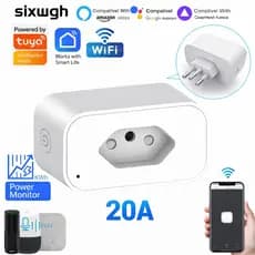 Tomada Inteligente WiFi 20A Com Medidor De Energia Alexa Google Home Tuya Smart Life