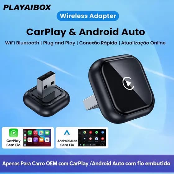 Adaptador Wireless CarPlay e Android Auto 2 em 1 5GHz | Sem Fio Plug & Play | Conexão Automática Bluetooth WiFi