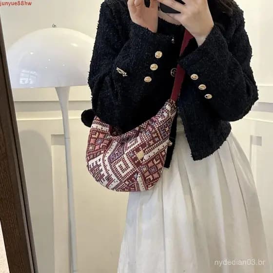 Bolsa De Ombro Estilo Étnico JUNYUE , Crossbody De Lona De Grande Capacidade Coreano