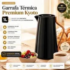 Garrafa Térmica Preta 1 Litro Luxo Café Chá Mesa Posta Design Moderno Kyoto Premium Conserva Calor