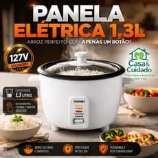 Panela de Arroz Elétrica 1,3L 127V/220V Automática Antiaderente Compacta Cozinha Fácil Branca