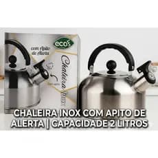 Chaleira Inox com Apito de Alerta para Ebulição Capacidade 2 Litros Para Fogão A Gás e Elétrico