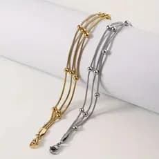 Pulseira Bolinha Feminina 3 em 1 Aço Inoxidável Dourada/Prateada 19 cm Lindo Modelo