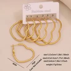[kit 3 Brinco de Argola Aço] kit 3 Brinco de Argola Aço Inoxidável dourado 3.8cm 4.3cm 5cm G Feminino Coração