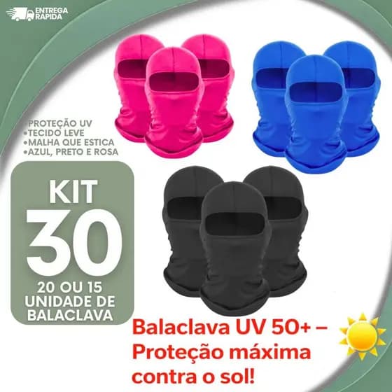KIT 15 / 20 / 30 Balaclavas Touca Ninja Preta Proteção UV – Moto, Bike, Pesca, Uso Tático, Airsoft e Paintball