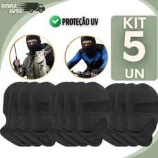 KIT 5 Balaclava Touca Ninja Preta Proteção UV – Moto, Bike, Pesca, Uso Tático, Airsoft e Paintball