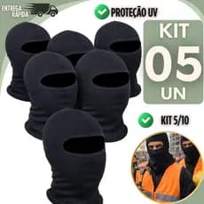 KIT 5 Touca Toca Ninja Balaclava Preta Proteção UV – Moto, Bike, Pesca, Uso Tático, Airsoft e Paintball