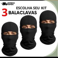 Aproveite Promoçao 3 Touca Ninja Balaclava Preta Proteção UV – Moto, Bike, Pesca, Uso Tático, Airsoft e Paintball