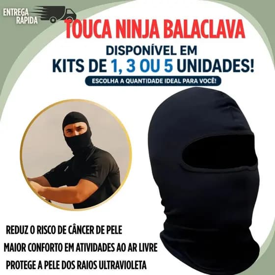 Kit com Variaçao 1,3 ou 5 Balaclava Preta Corta Vento Touca Ninja Proteção UV  Moto, Bike, Pesca, Uso Tático, Airsoft