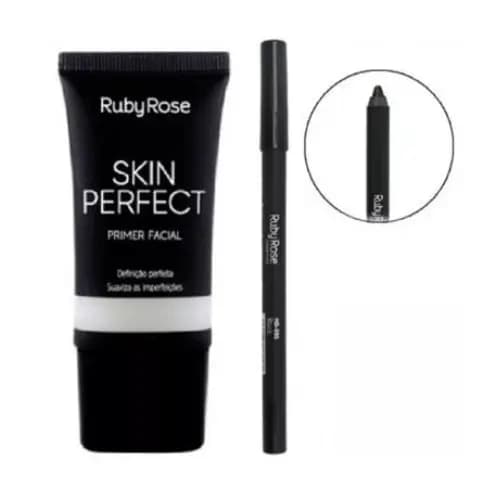 KIT  LAPIS DELINEADOR RUBY ROSE CARBON BLACK HB050 + Primer Facial Ruby Rose Skin Perfect HB-8086