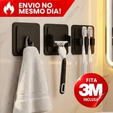 Kit Banheiro Sem Furo 3 Peças Organizador Adesivo Porta Escova de Dente Toalha Barbeador Fita 3M