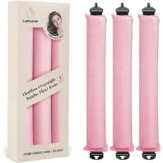 Luckybear Jumbo Modelador de Cabelo Sem Calor, 3 Peças de Varas Flexíveis de Cetim Rosa - Cachos Sem Calor, Ferramentas