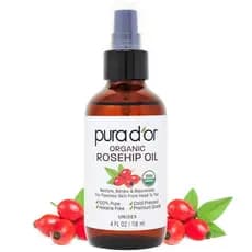 PURA D'OR Óleo de Semente de Rosa Mosqueta ORGÂNICO 4 Oz - 100% Puro, Prensado a Frio, Certificado pelo USDA, Tratamento