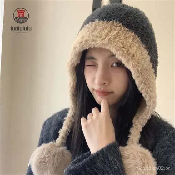 LUOLULULU Chapéu De Pelúcia , Bonés Quentes E Espessos De Cor Sólida , Gorros À Prova De Vento Frio Para Mulheres Menina