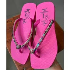 Chinelo De Dedo Básico Com Strass  Bico Quadrado Colorido  F MR
