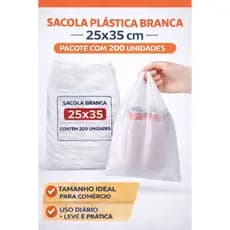 200 Sacolas Plásticas Brancas Mercado Delivery Doces Bolo Pote