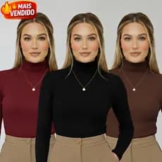 Blusa Cacharrel Feminina Gola Alta Canelada Manga Longa Inverno Segunda Pele Premium Promoção