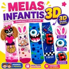 Meia Infantil 3D Divertidas Unissex Cano Alto Desenhos Animados Tridimensionais