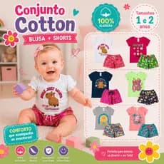 Kit 4 Peças Infantil Menina Bebê Conjunto Blusa + Shorts Estampado Algodão Confortável