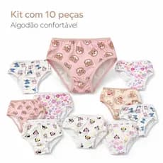 Kit com 10, 6 e 3 Calcinha Infantil Juvenil Menina Confortável Algodão Tanga  Estampas Sortidas