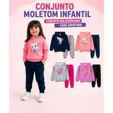 Conjunto Moletom Infantil Menina com Capuz Inverno Frio Tam 01 ao 08 Feminino