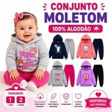 Kit 6 ou 4 Peças Moletom Bebê Menina Infantil Inverno Frio Tamanho 01 e 02 Flanelado com Capuz