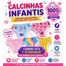 Kit com 10, 6 ou 3 Calcinhas Infantil Juvenil Menina 100% Algodão Confortáveis Estampas Sortidas