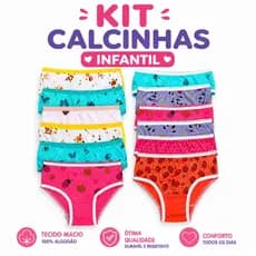 Kit com 12 ou 6 Calcinha Infantil Juvenil Menina Confortável Algodão Tanga  Estampas Sortidas