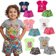 Kit 4 Peças Infantil Menina 4 Peças Blusa e Short Verão Estampado Roupa Menina, roupa bebe, bebê, bebé.