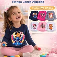 Blusa Infantil Menina Manga Longa Camiseta Meia Estação Estampada Kit com 1, 2 ou 3