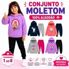 Kit com 6 ou 4 Peças de Moletom Infantil Menina com Capuz Inverno Frio Tam 01 ao 08 Feminino