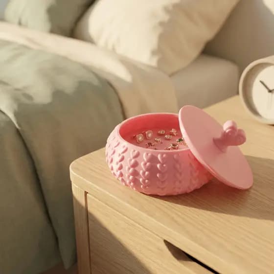 Porta Jóias Objetos Decorativo Design Corações em Relevo e Puxador Charmoso