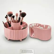 Kit Porta Pincéis e Cotonete Organizador de Maquiagem de Mesa Canelado Moderno 5 Divisórias