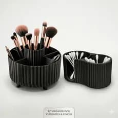 Kit Organizador de maquiagem de mesa canelado para pinceis algodão e cotonetes