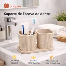 Porta Escova Pasta de Dente Kit 3 em 1 Organizador Pia Compacto Moderno Luxo