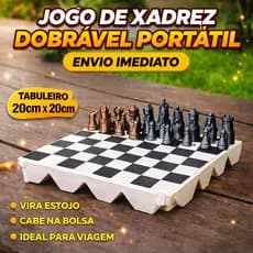Jogo de Xadrez Portátil 20x20 Dobrável Vira Estojo Compacto Para Viagem