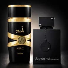 Kit 1 Ate 2 Perfumes Lataffa Asad the Cluub Noiiitt EDP 100ML - Amadeirado Alta fixação