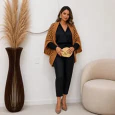 CAPA KIMONO RENDADO INVERNO TRICOT ELEGANTE ÚNICO PLUS SIZE