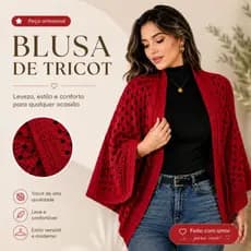 CASACO CASULO CAPA KIMONO RENDADO INVERNO TRICOT ELEGANTE ÚNICO 40 ao 48